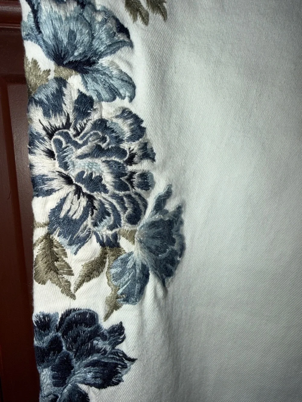 DRIFTWOOD White Flared Jeans with Blue Floral Embroidery - Picture 3 of 7
